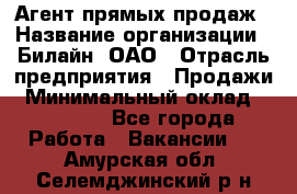 Агент прямых продаж › Название организации ­ Билайн, ОАО › Отрасль предприятия ­ Продажи › Минимальный оклад ­ 15 000 - Все города Работа » Вакансии   . Амурская обл.,Селемджинский р-н